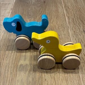 Wooden Blue Dog and Yellow Duck Push Toys